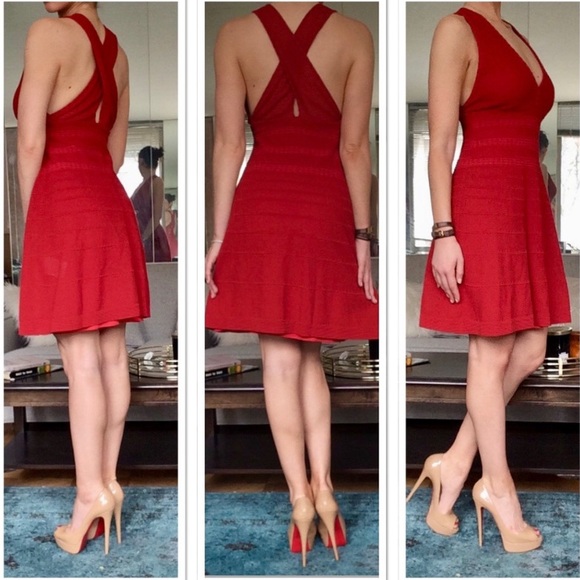 Missoni Red Crochet Lace Knit Surplice Criss-Cross Back A-Line Dress 38 - Picture 5 of 9